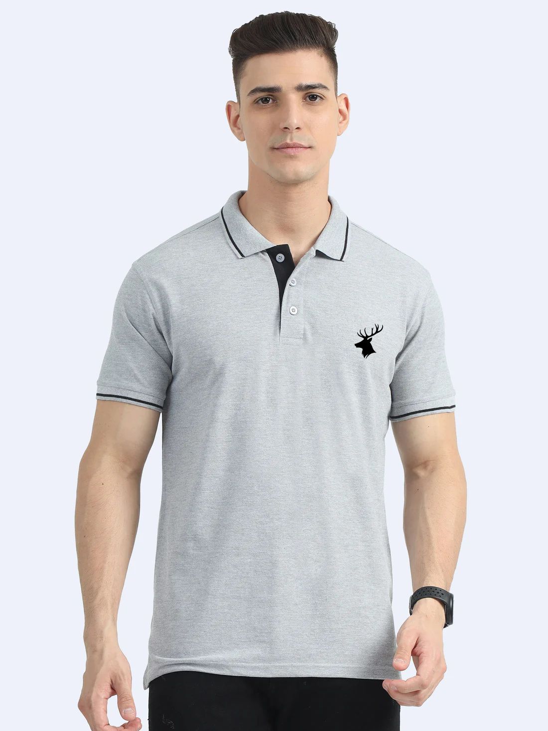 Wearock Stag Polo Tshirt – Grey with Black Tipping