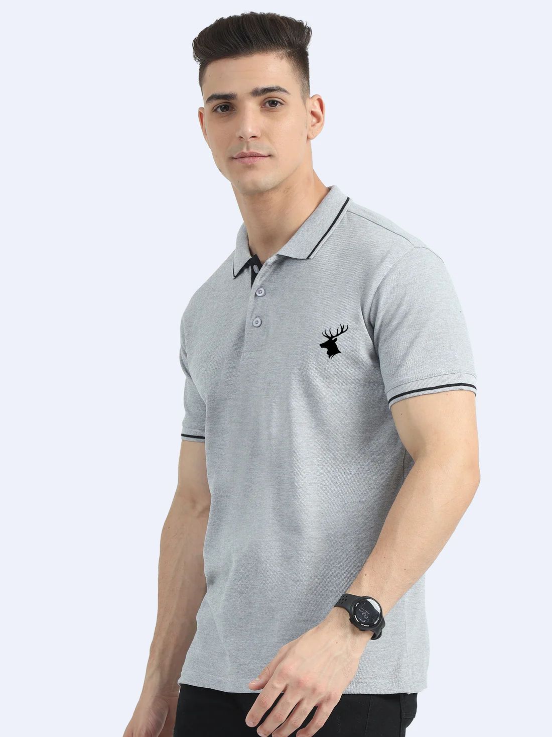 Wearock Stag Polo Tshirt – Grey with Black Tipping