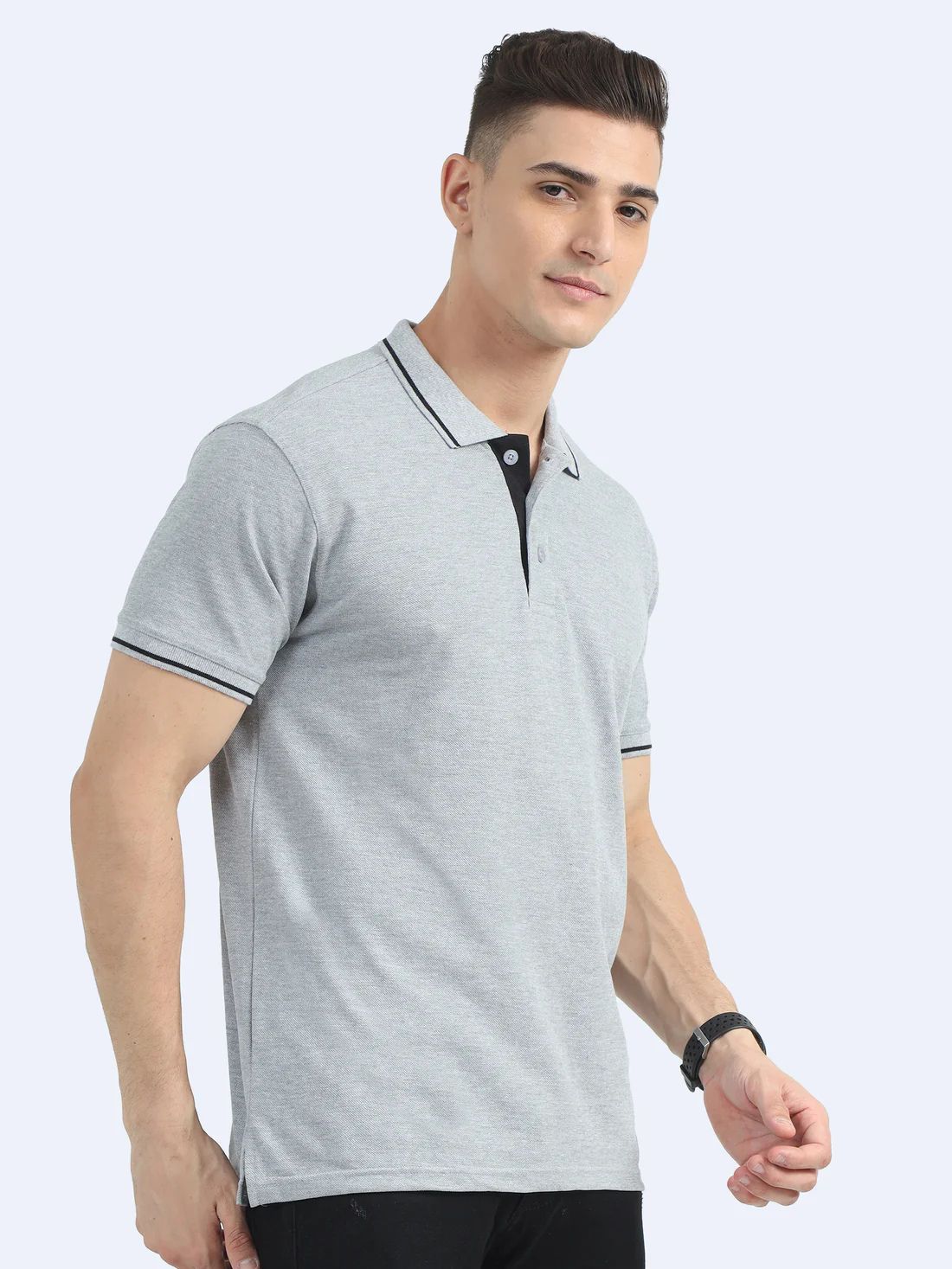 Wearock Stag Polo Tshirt - Grey with Black Tipping - Image 5