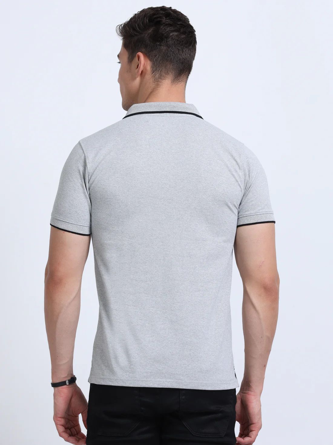 Titan Polo T-Shirt Grey Melange Black Tipping EcoBlend - Image 5