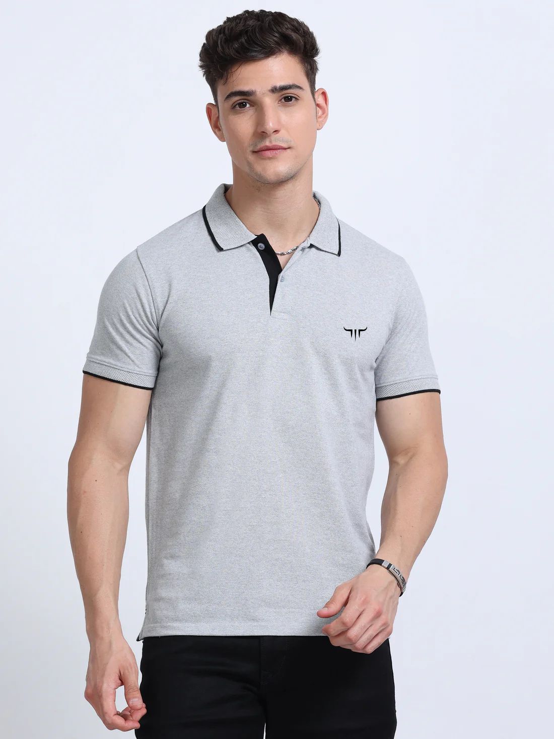 Titan Polo T-Shirt Grey Melange Black Tipping EcoBlend