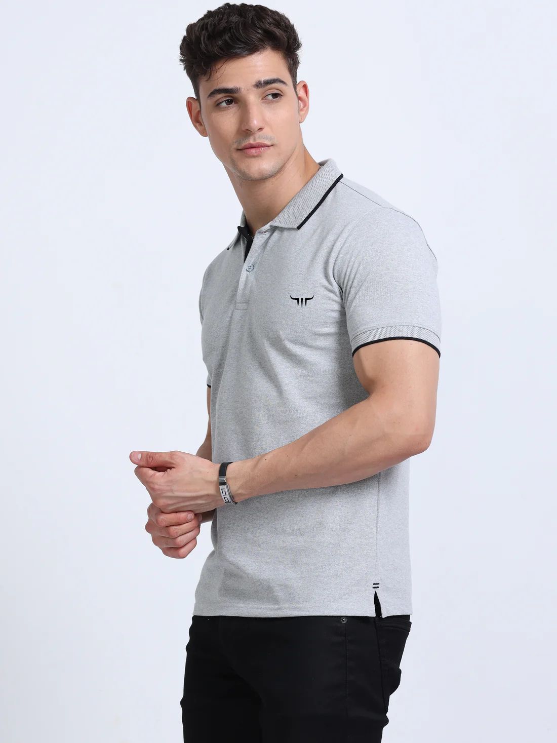 Titan Polo T-Shirt Grey Melange Black Tipping EcoBlend