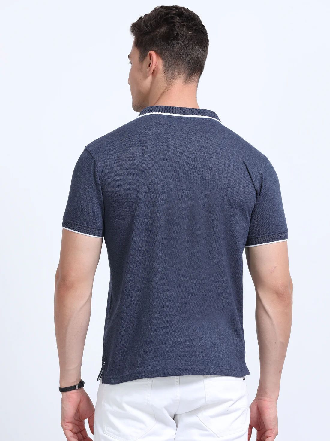 Titan Polo T-Shirt Navy Melange White Tipping EcoBlend - Image 5