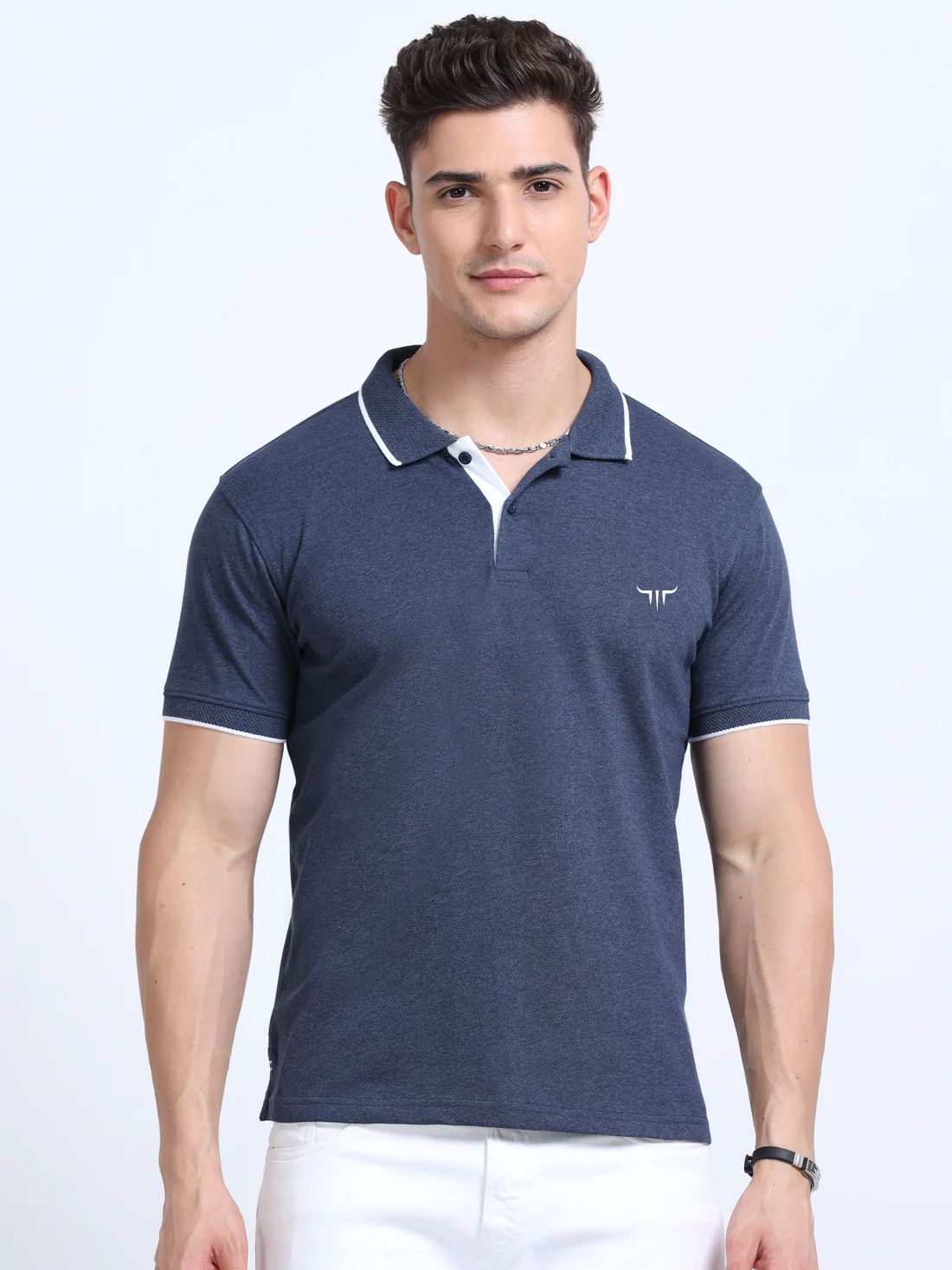 Titan Polo T-Shirt Navy Melange White Tipping EcoBlend
