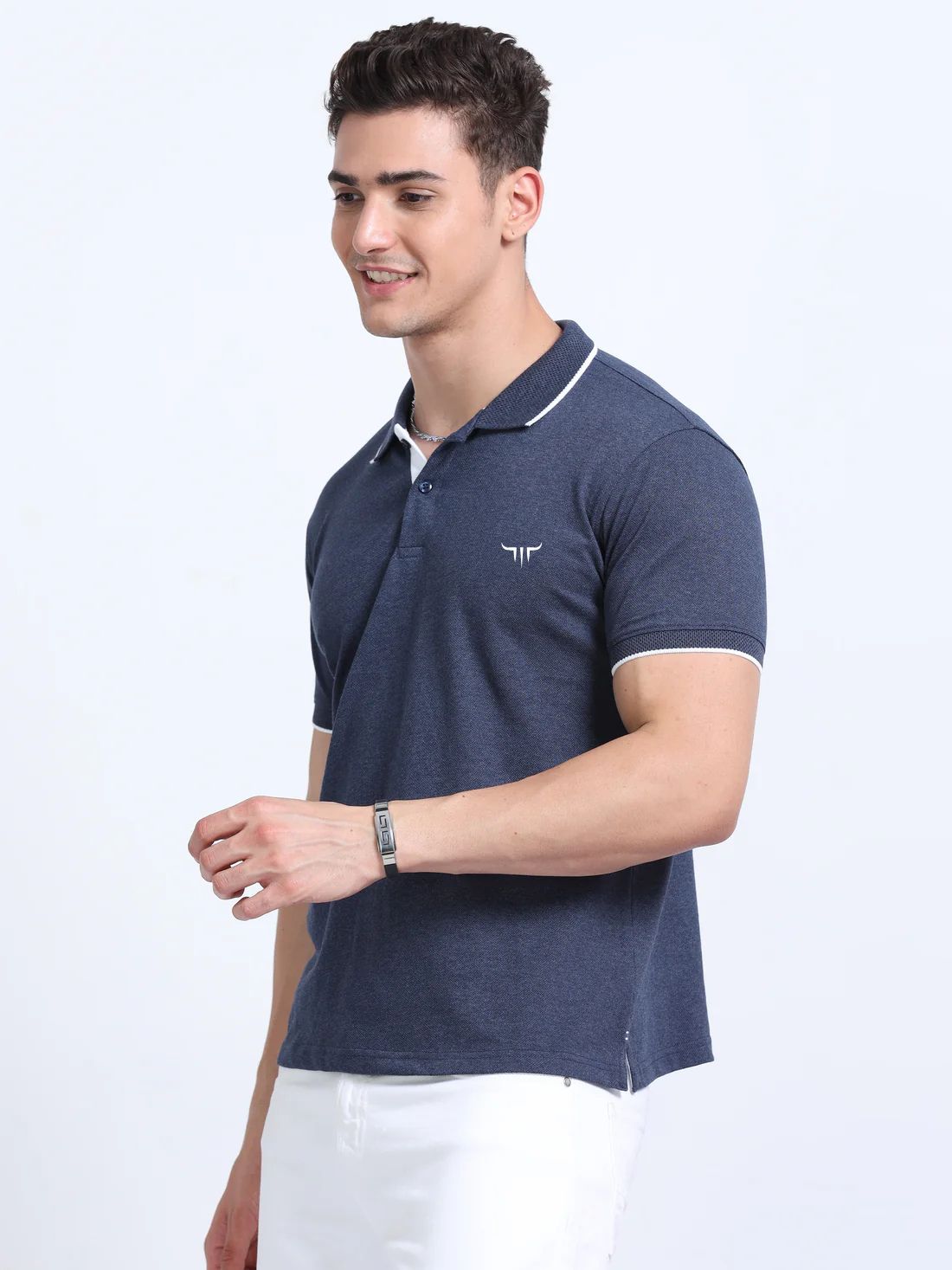 Titan Polo T-Shirt Navy Melange White Tipping EcoBlend