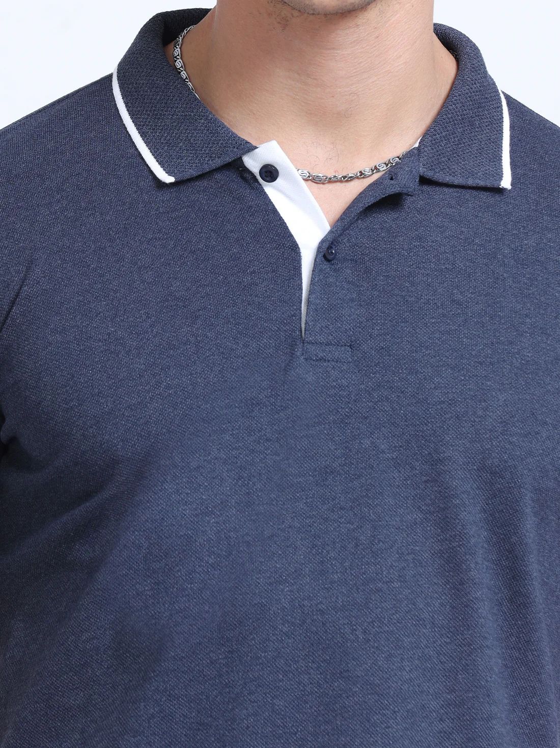 Titan Polo T-Shirt Navy Melange White Tipping EcoBlend - Image 6