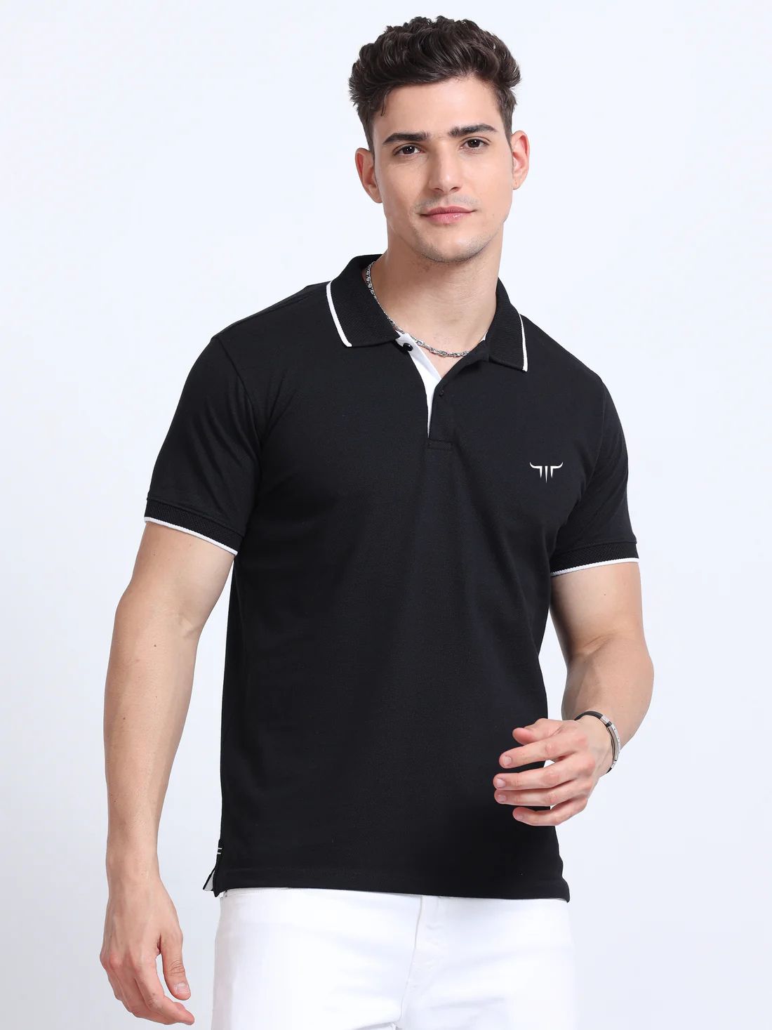 Titan Polo T-Shirt Black White Tipping EcoBlend