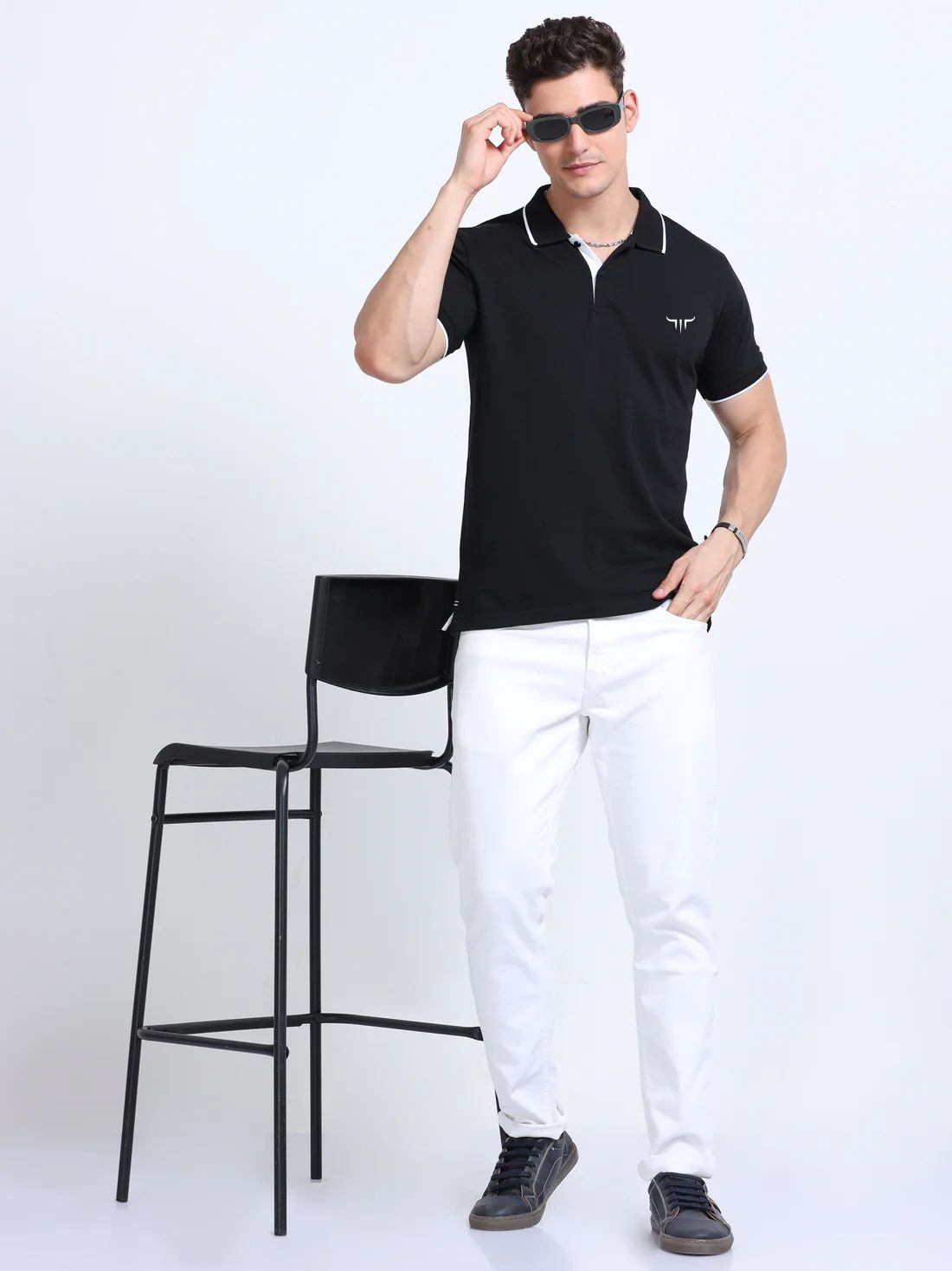 Titan Polo T-Shirt Black White Tipping EcoBlend - Image 3