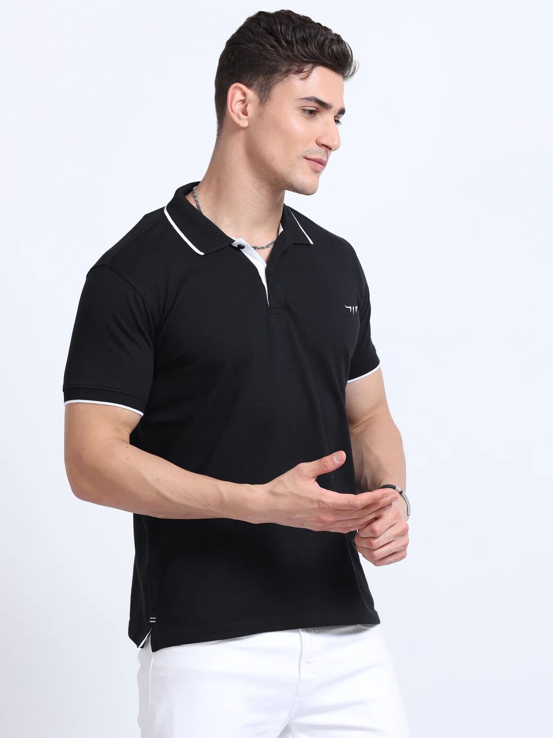 Titan Polo T-Shirt Black White Tipping EcoBlend - Image 4
