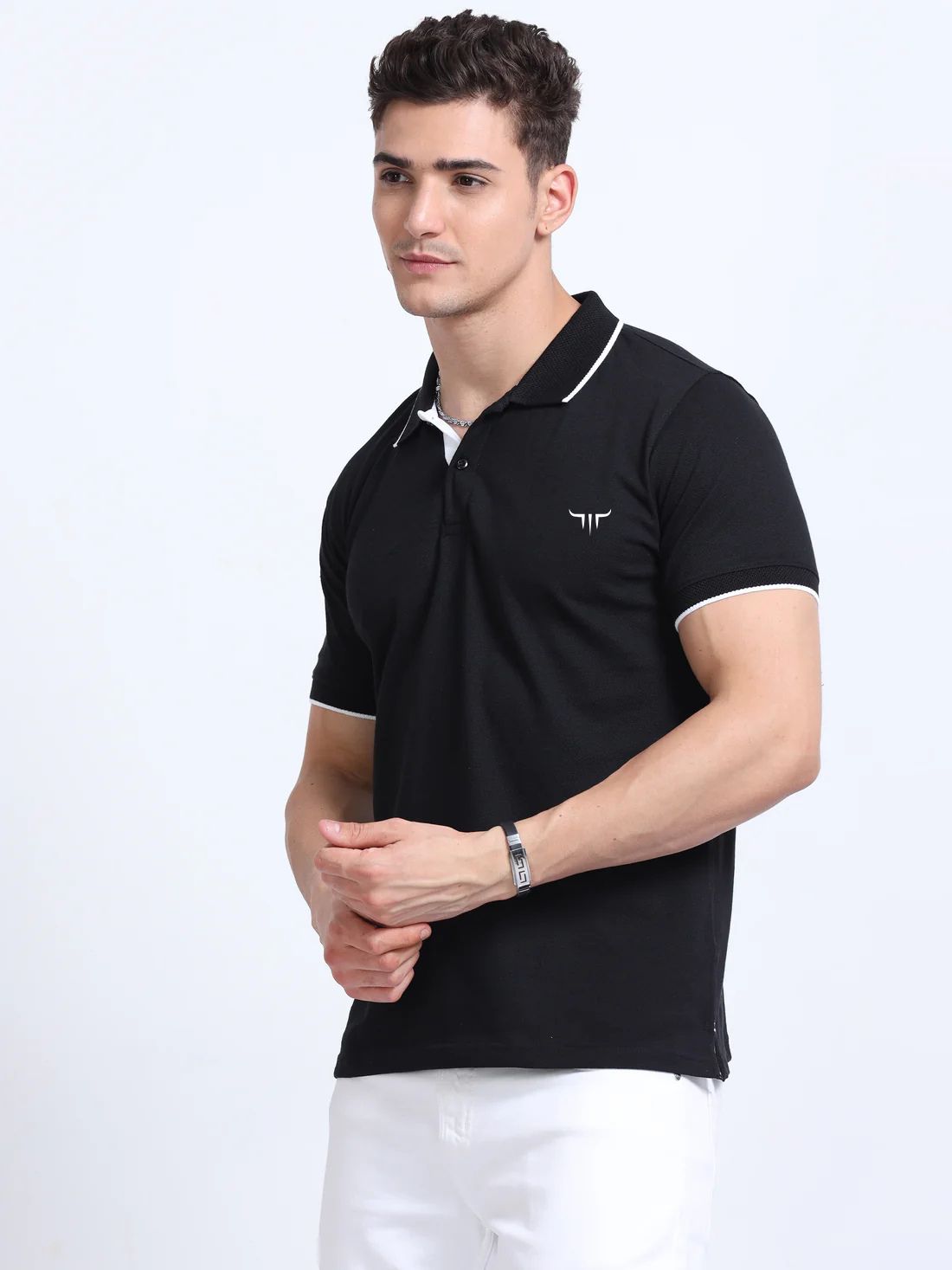 Titan Polo T-Shirt Black White Tipping EcoBlend
