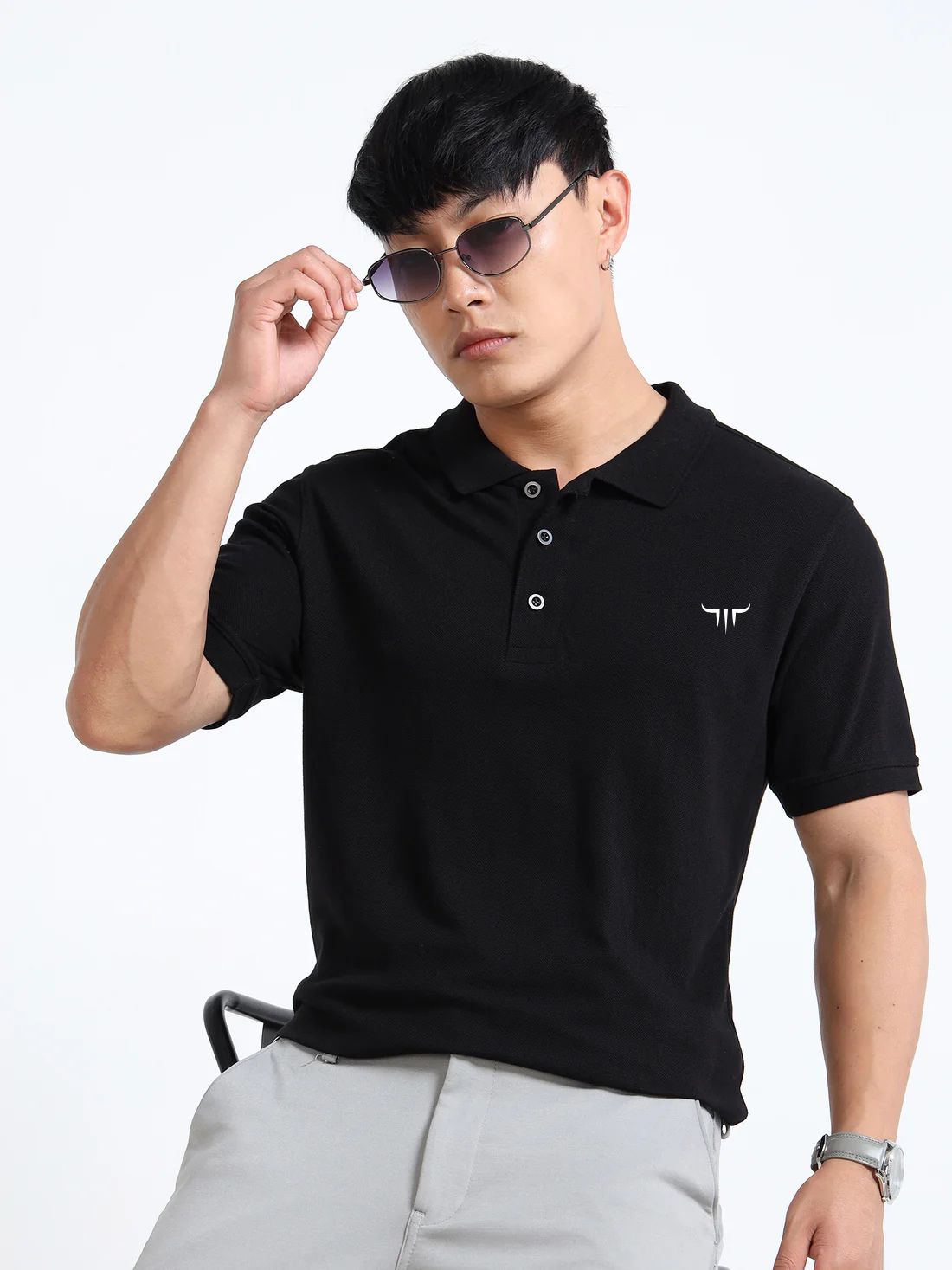 Titan Polo T-Shirt Plain Black EcoBlend