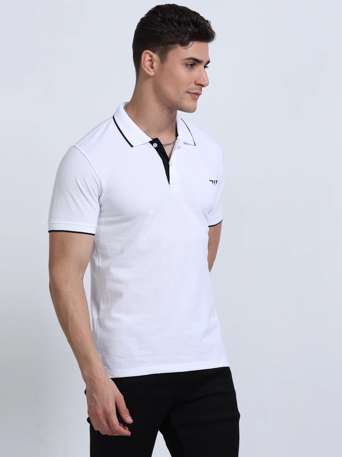 Titan Polo T-Shirt White Black Tipping EcoBlend - Image 3