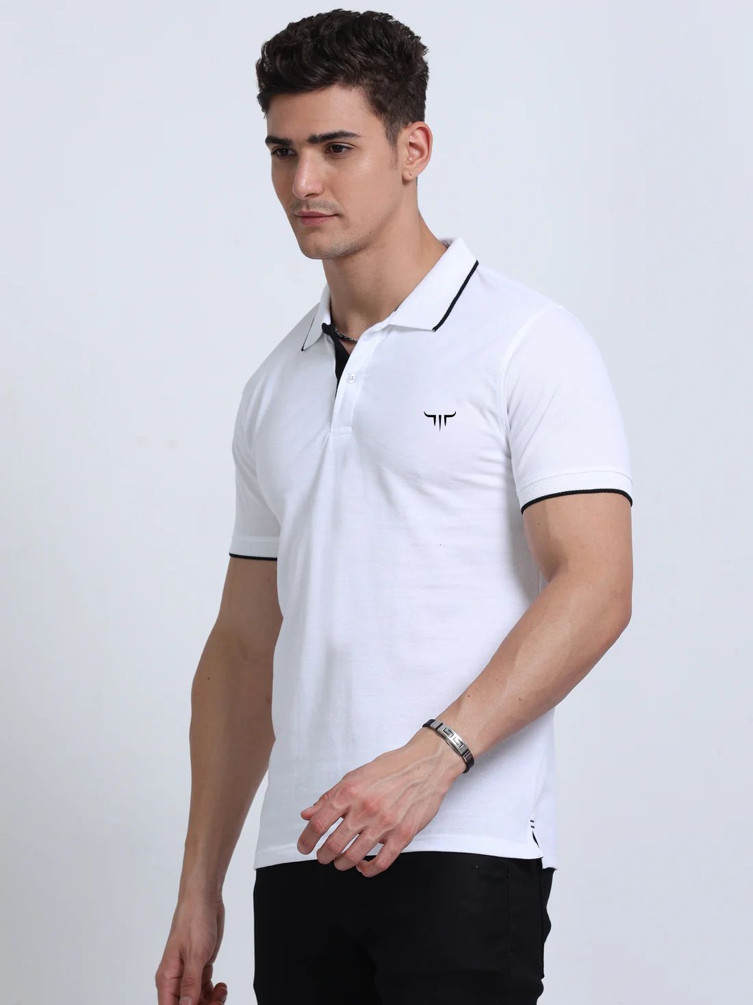 Titan Polo T-Shirt White Black Tipping EcoBlend