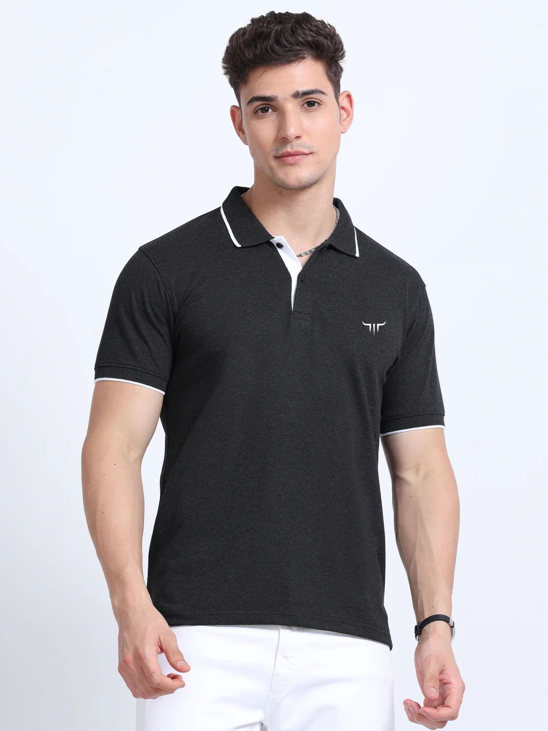 Titan Polo T-Shirt Charcoal White Tipping EcoBlend
