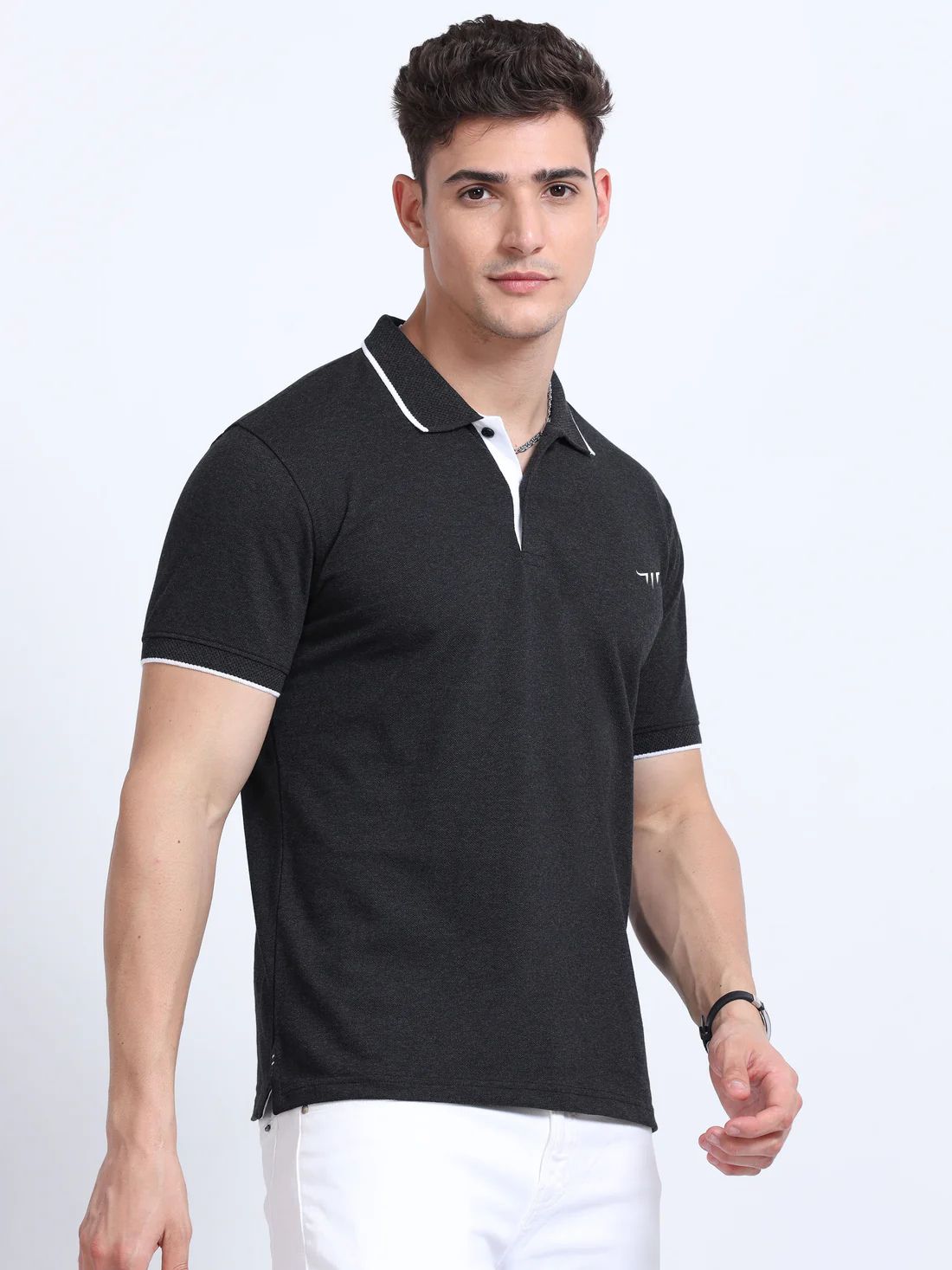 Titan Polo T-Shirt Charcoal White Tipping EcoBlend - Image 3