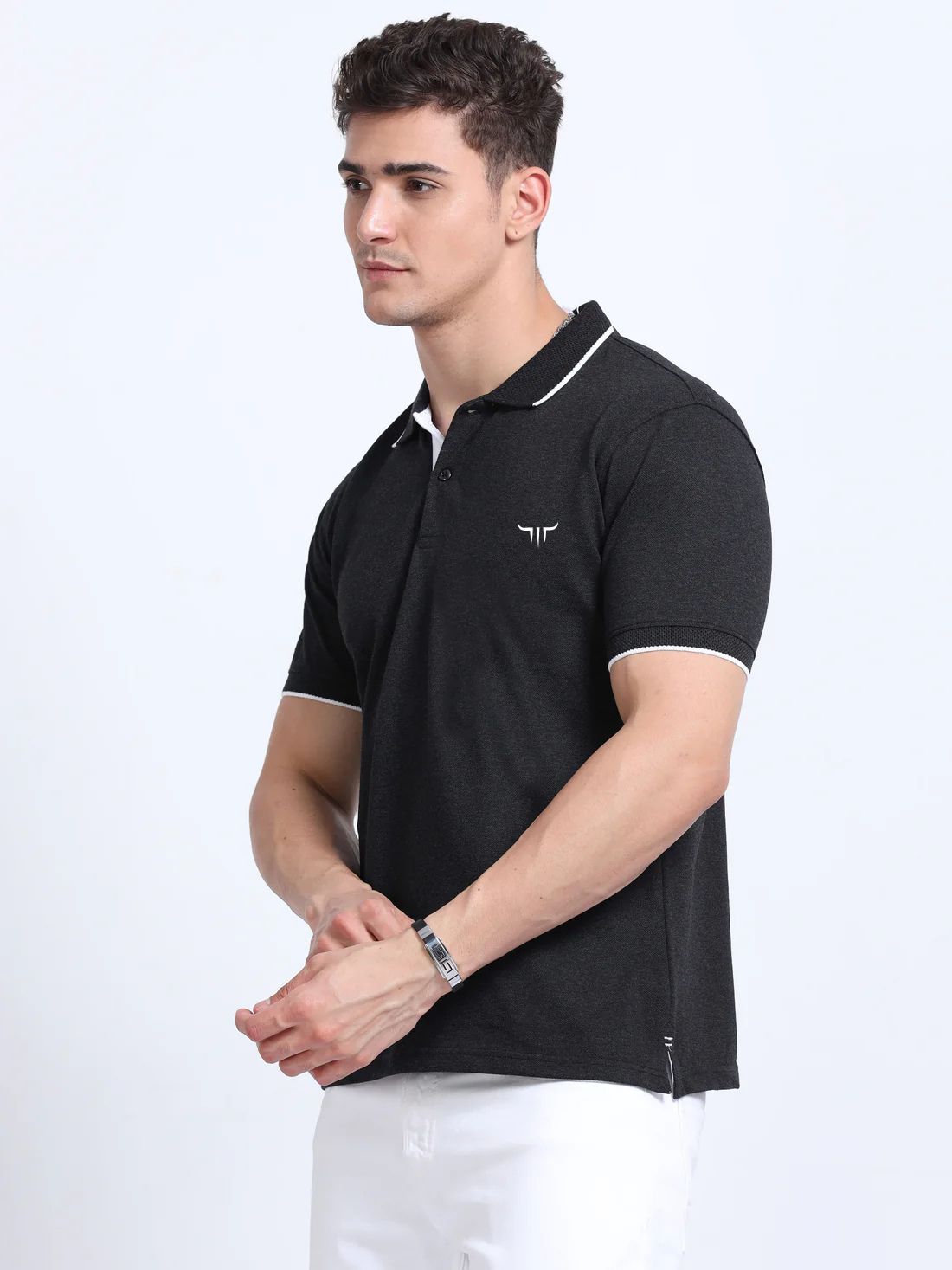 Titan Polo T-Shirt Charcoal White Tipping EcoBlend