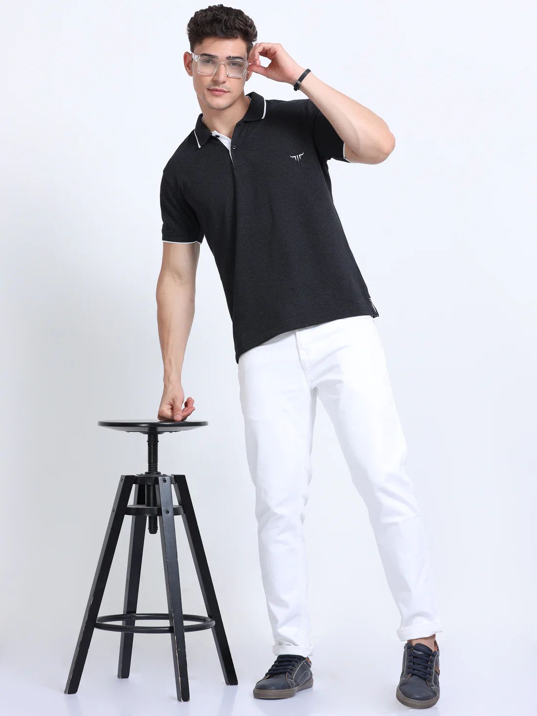 Titan Polo T-Shirt Charcoal White Tipping EcoBlend - Image 4