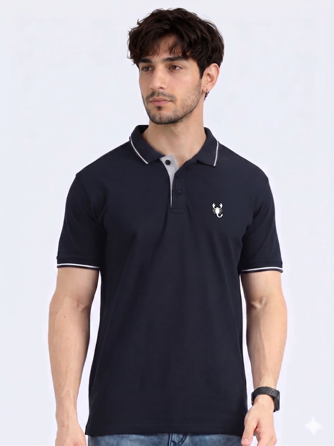 Wearock Sting – Navy Blue White Tipping Polo T-Shirt