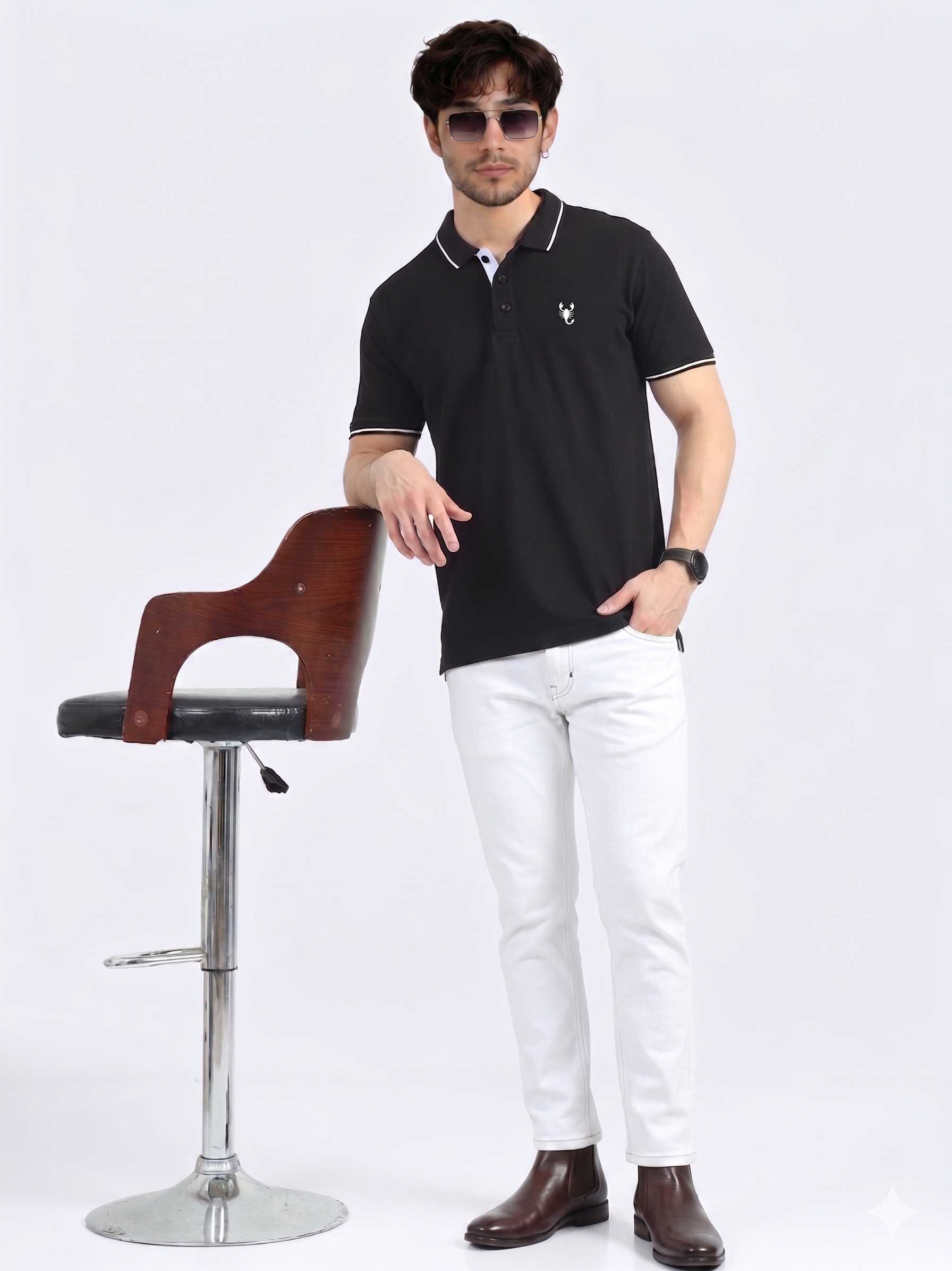 Wearock Sting - Black White Tipping Polo T-Shirt - Image 5