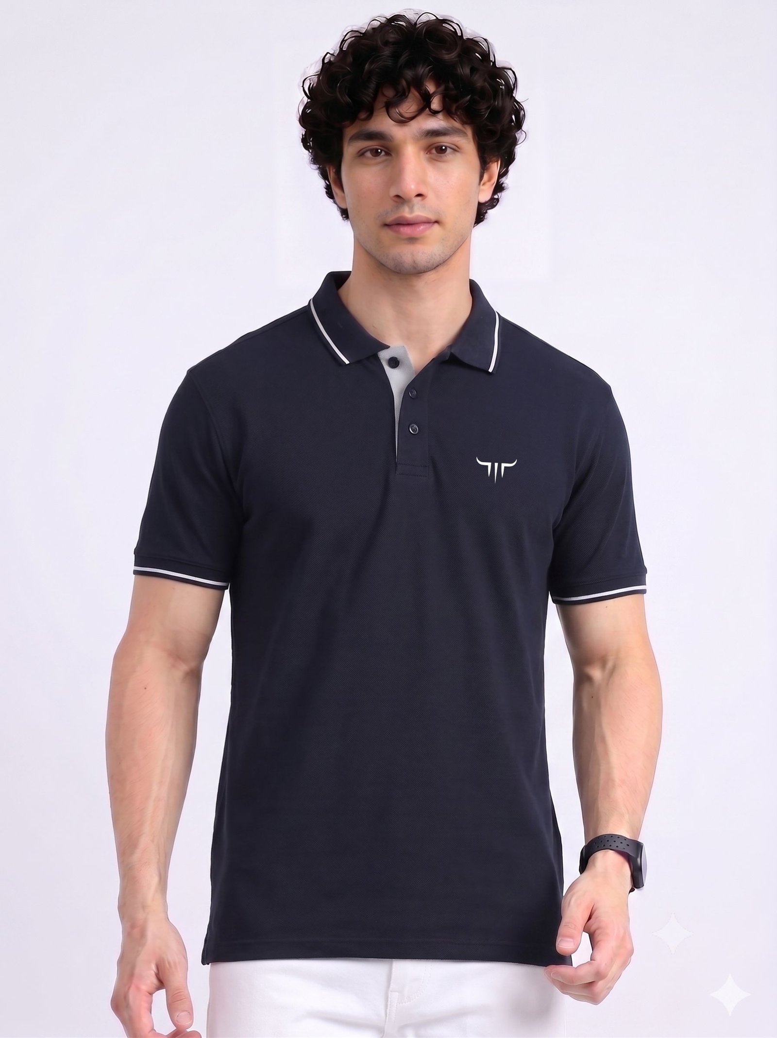 TITAN Edition | Premium Navy Blue Polo T-Shirt with White Tipping