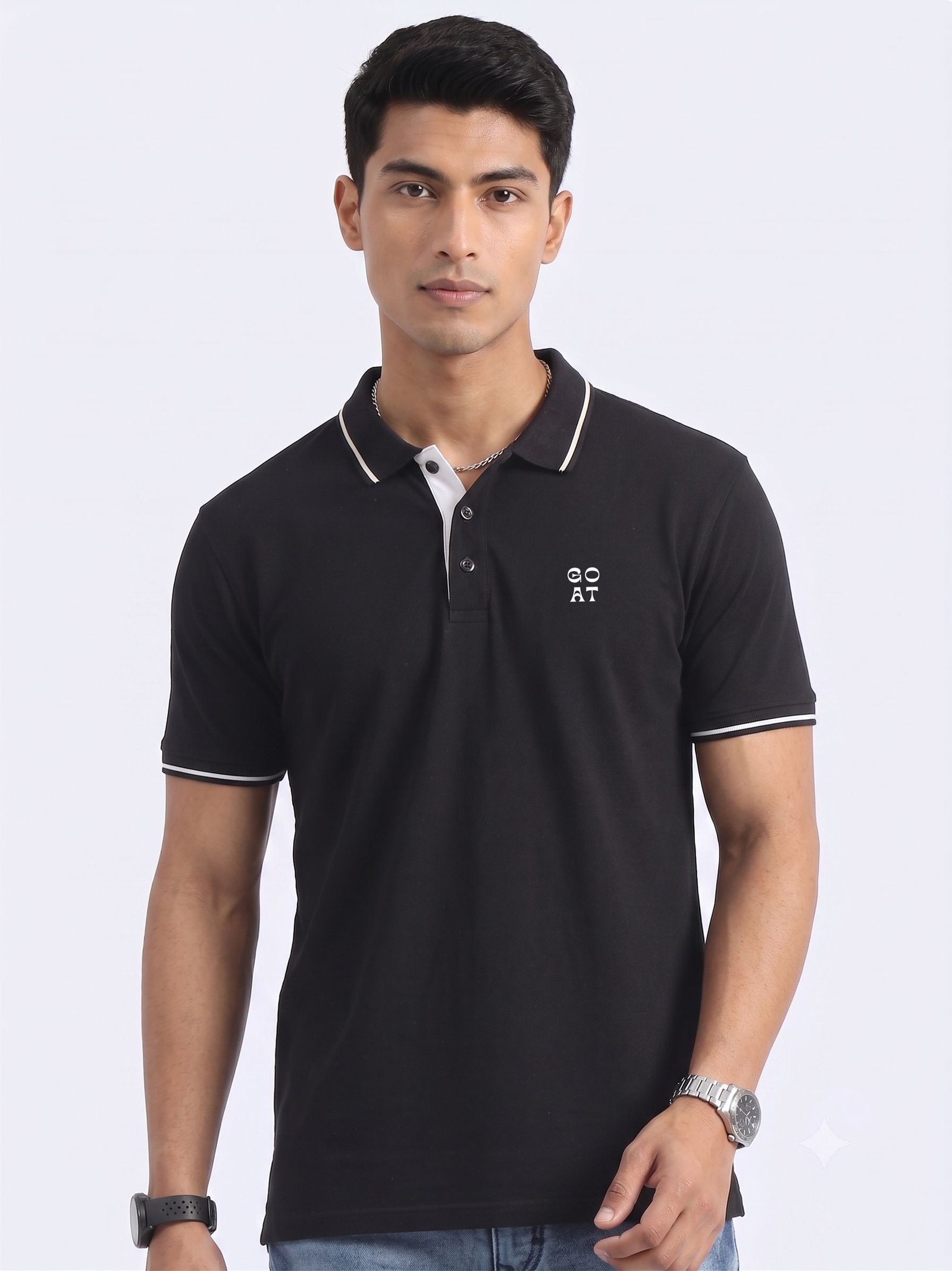 GOAT Edition | Premium Black Polo T-Shirt with White Tipping