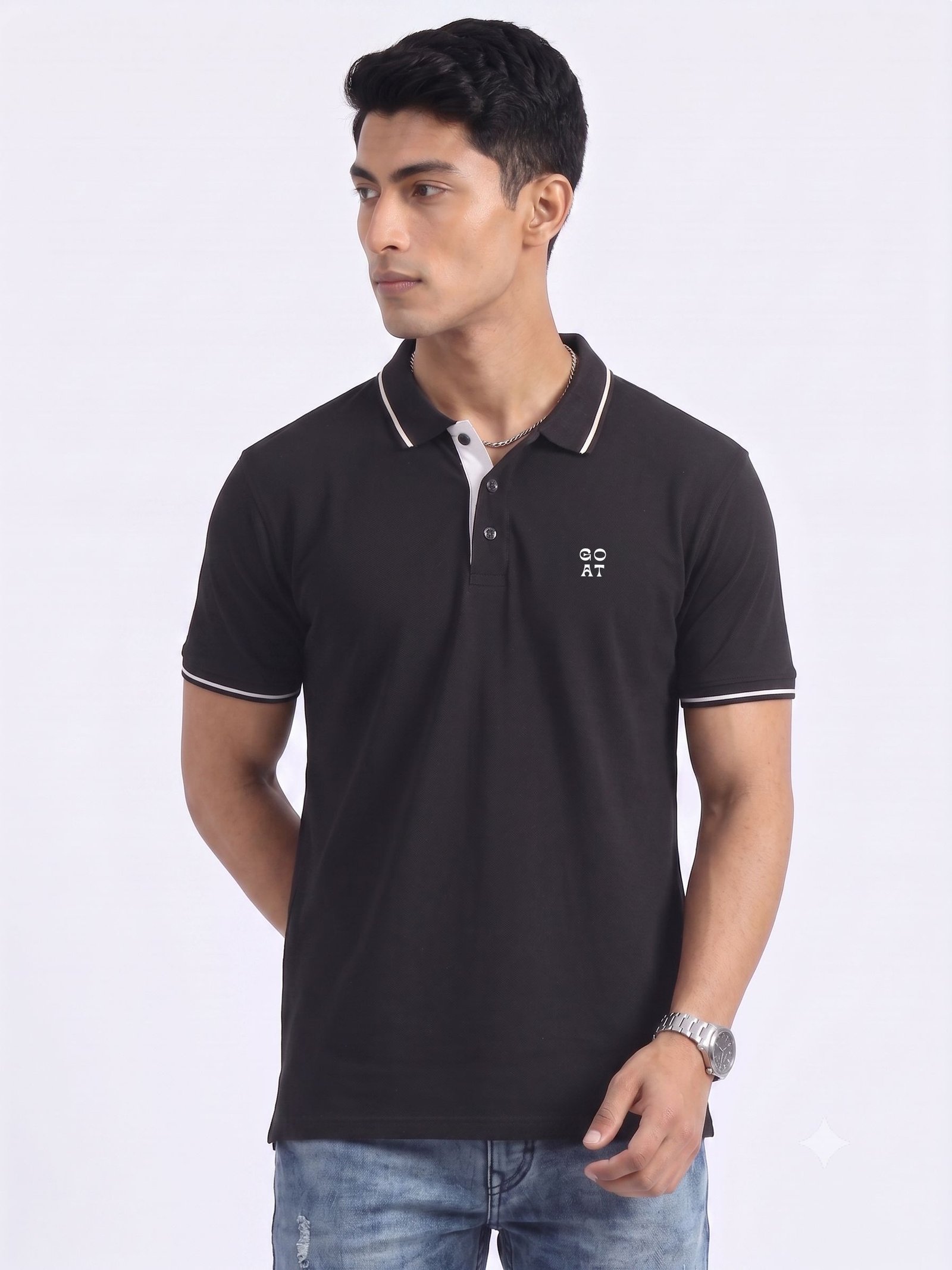GOAT Edition | Premium Black Polo T-Shirt with White Tipping - Image 3