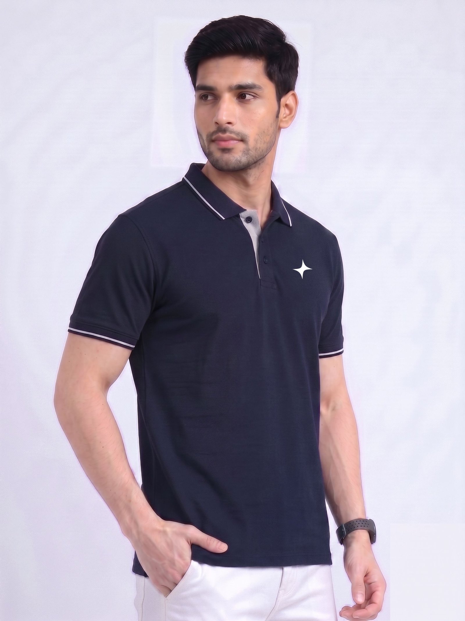 CREATOR Edition | Premium Navy Blue Polo T-Shirt with White Tipping - Image 3