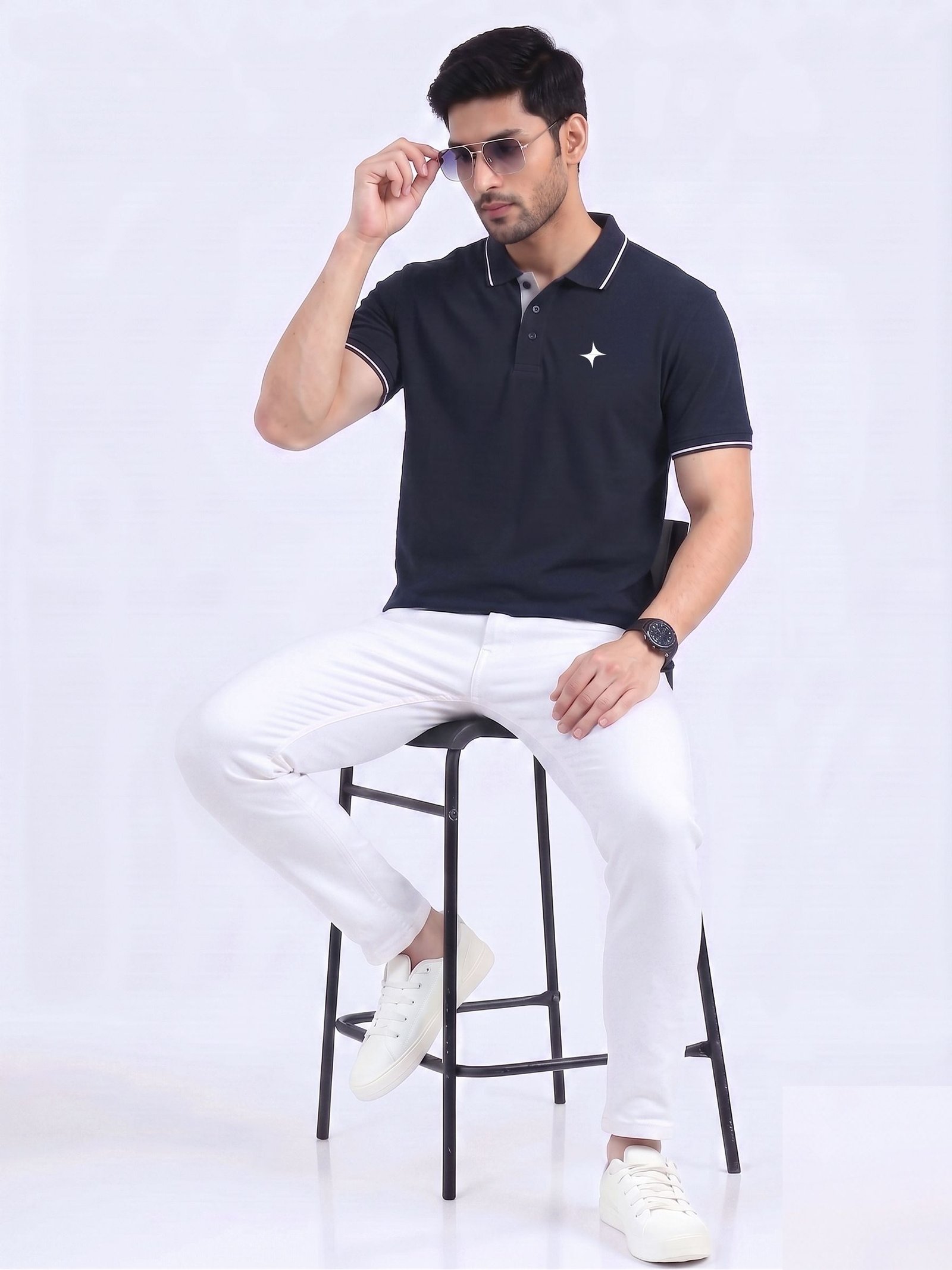 CREATOR Edition | Premium Navy Blue Polo T-Shirt with White Tipping - Image 5