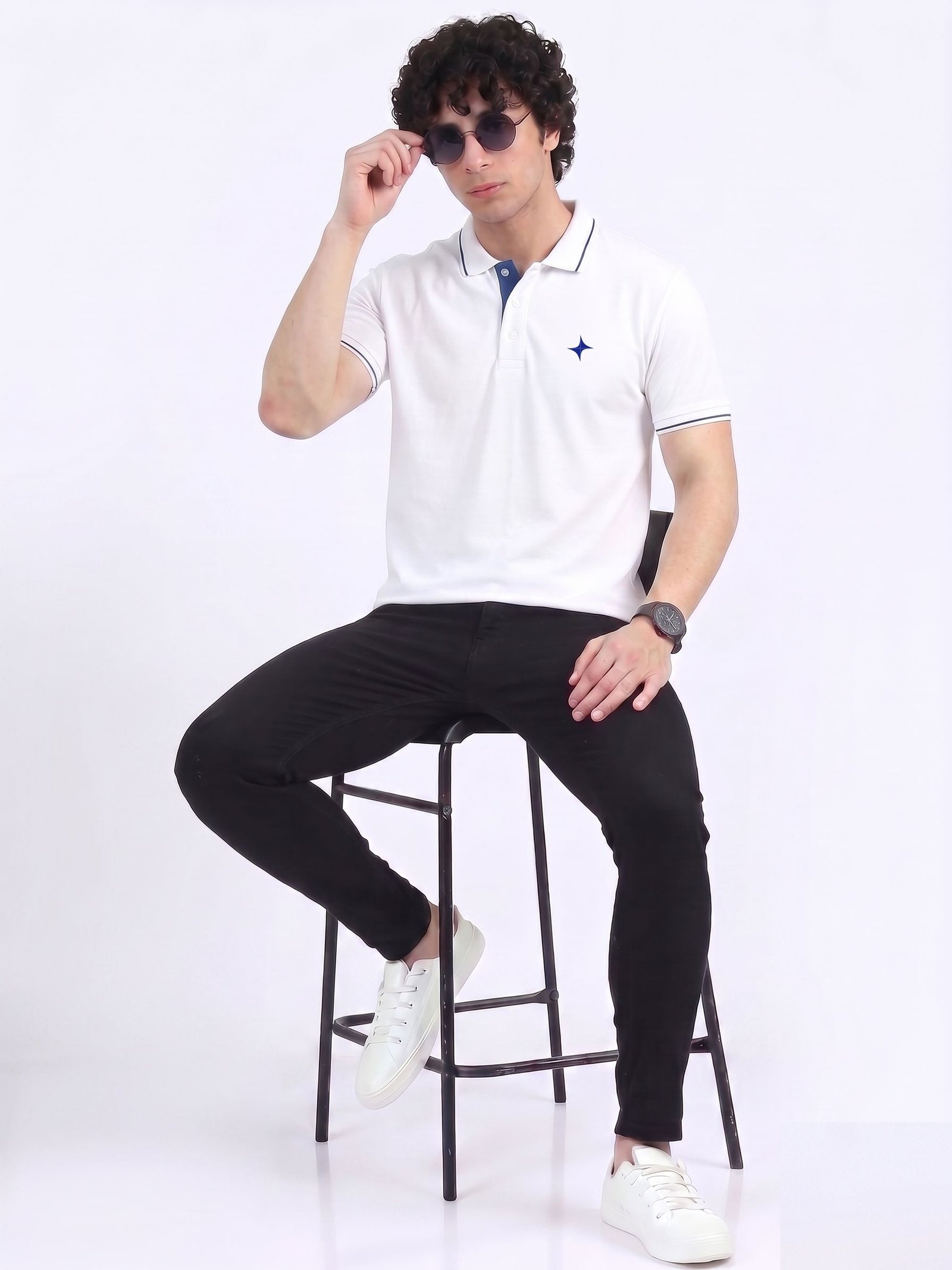 CREATOR Edition | Premium White Polo T-Shirt with Blue Tipping - Image 5