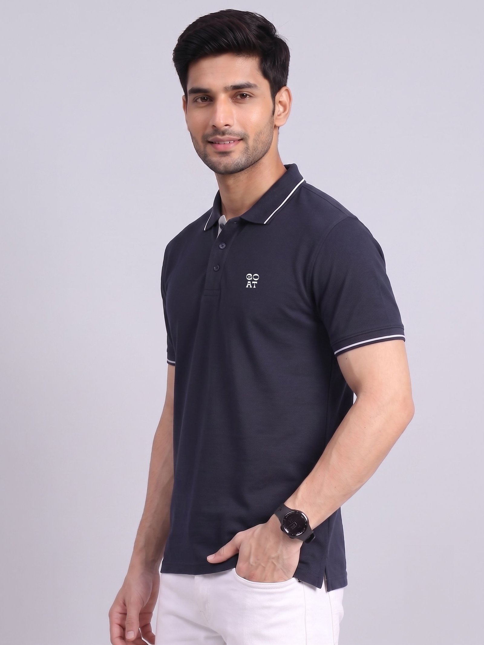 GOAT Edition | Premium Navy Blue Polo T-Shirt with White Tipping - Image 3