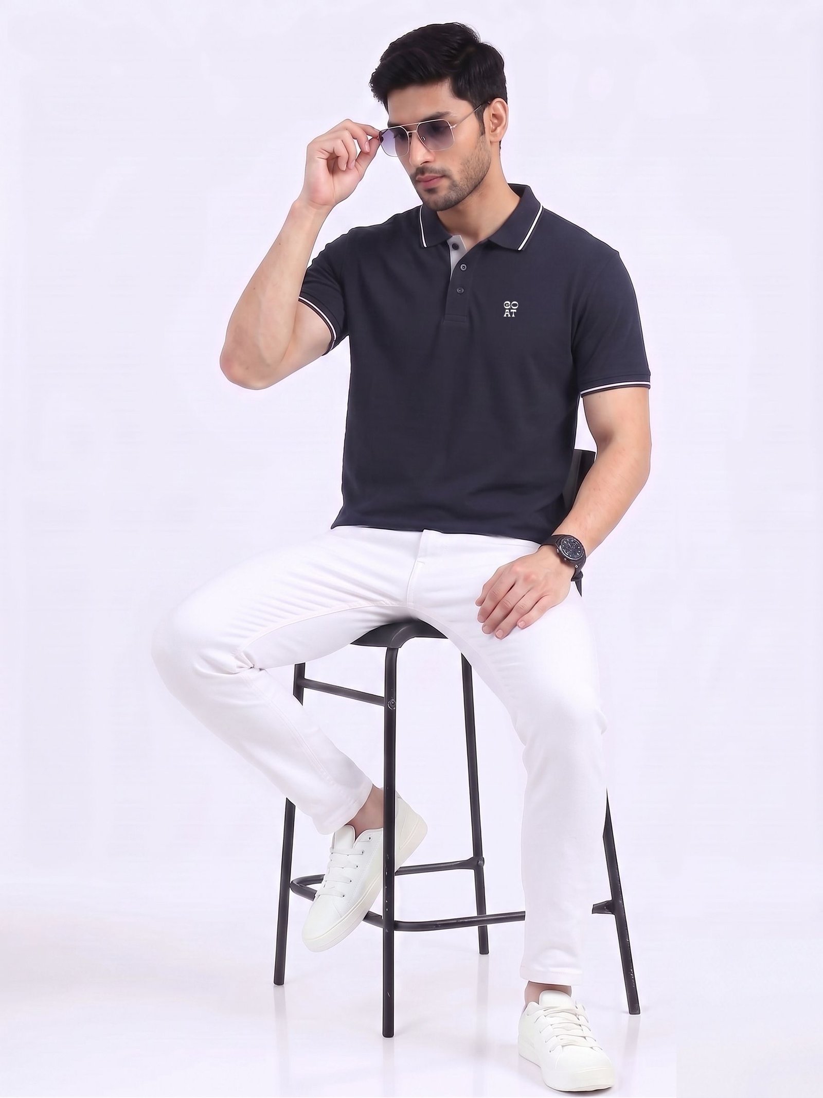 GOAT Edition | Premium Navy Blue Polo T-Shirt with White Tipping - Image 5