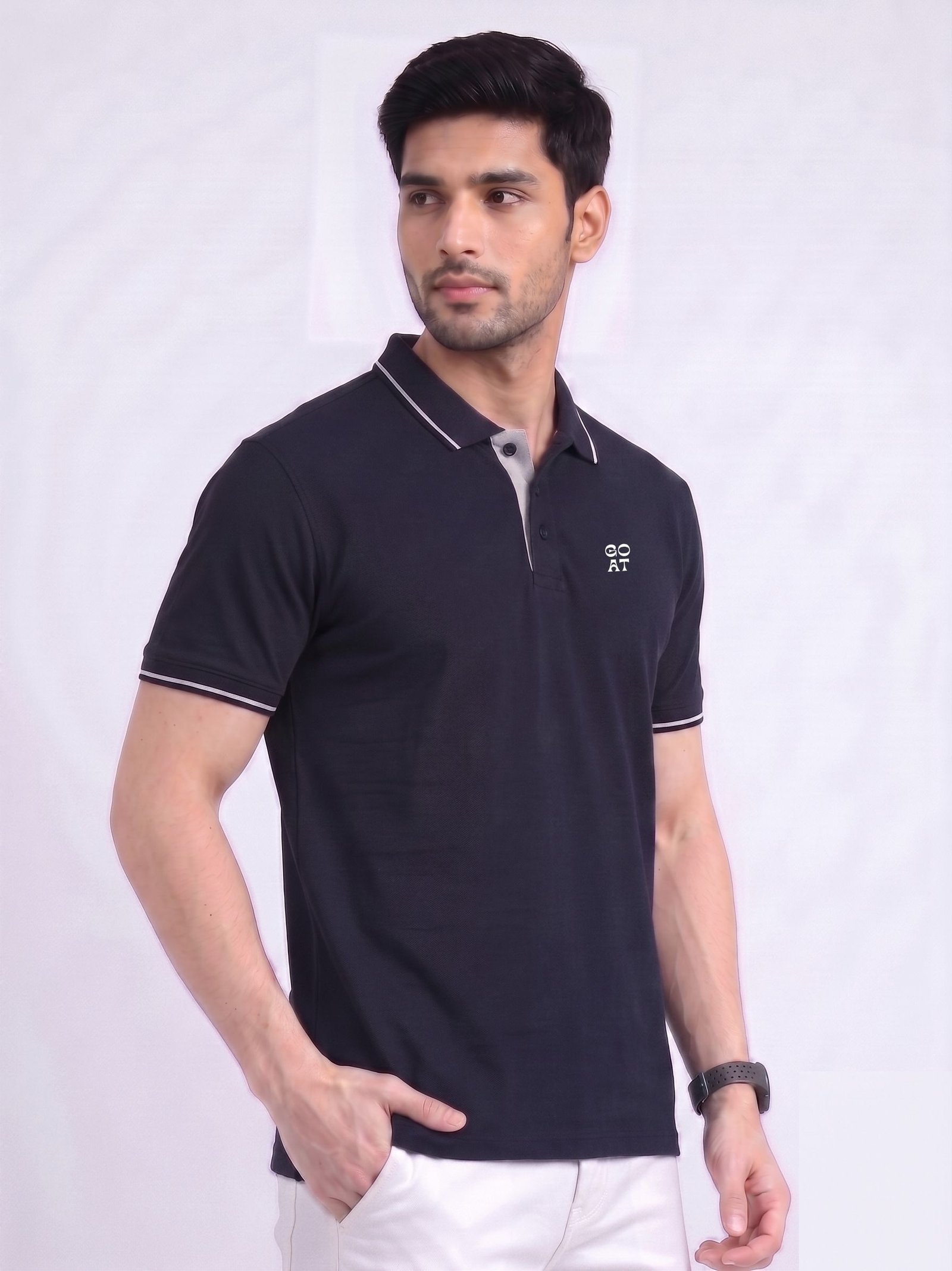 GOAT Edition | Premium Navy Blue Polo T-Shirt with White Tipping