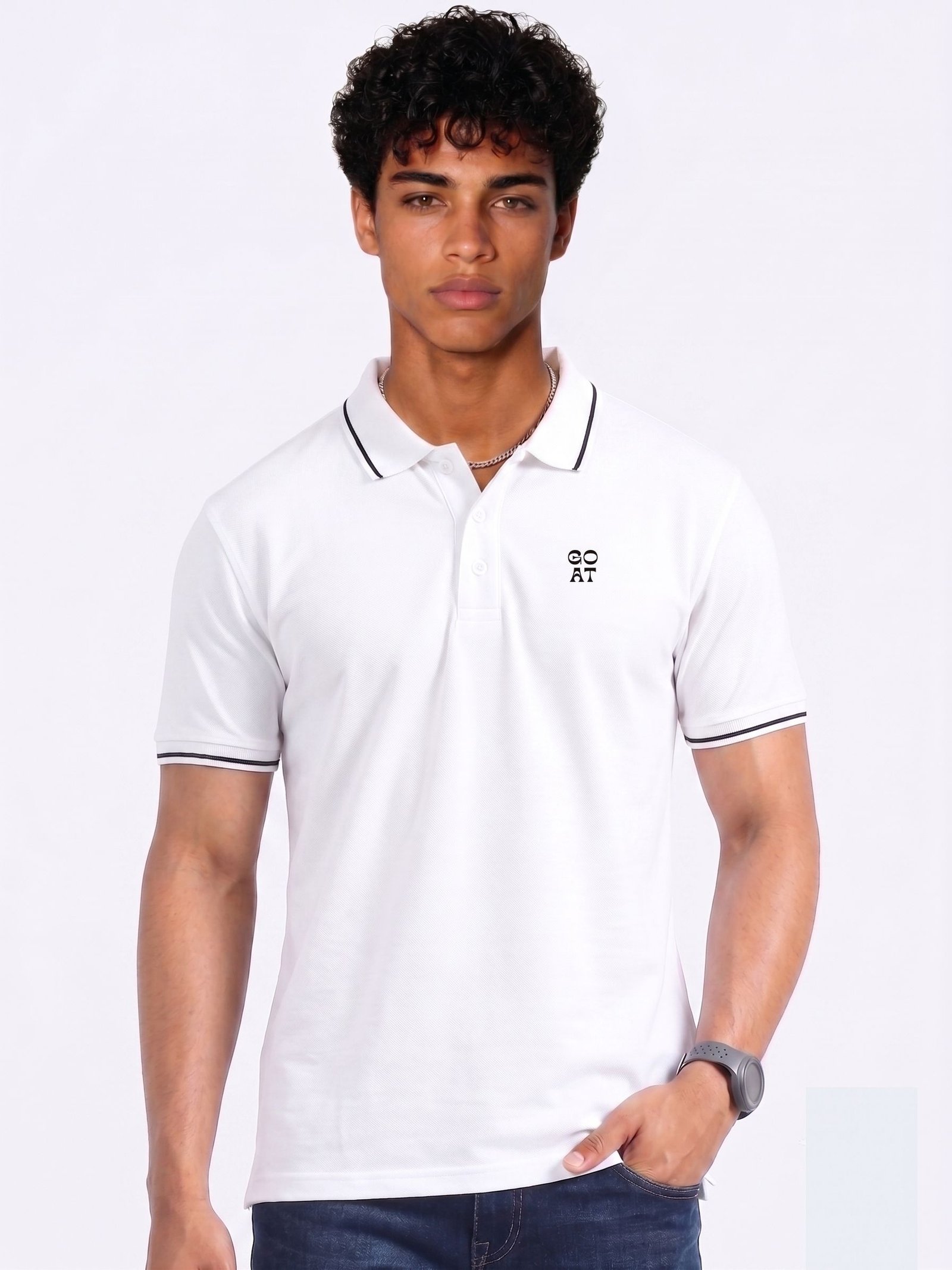 GOAT Edition | Premium White Polo T-Shirt with Black Tipping
