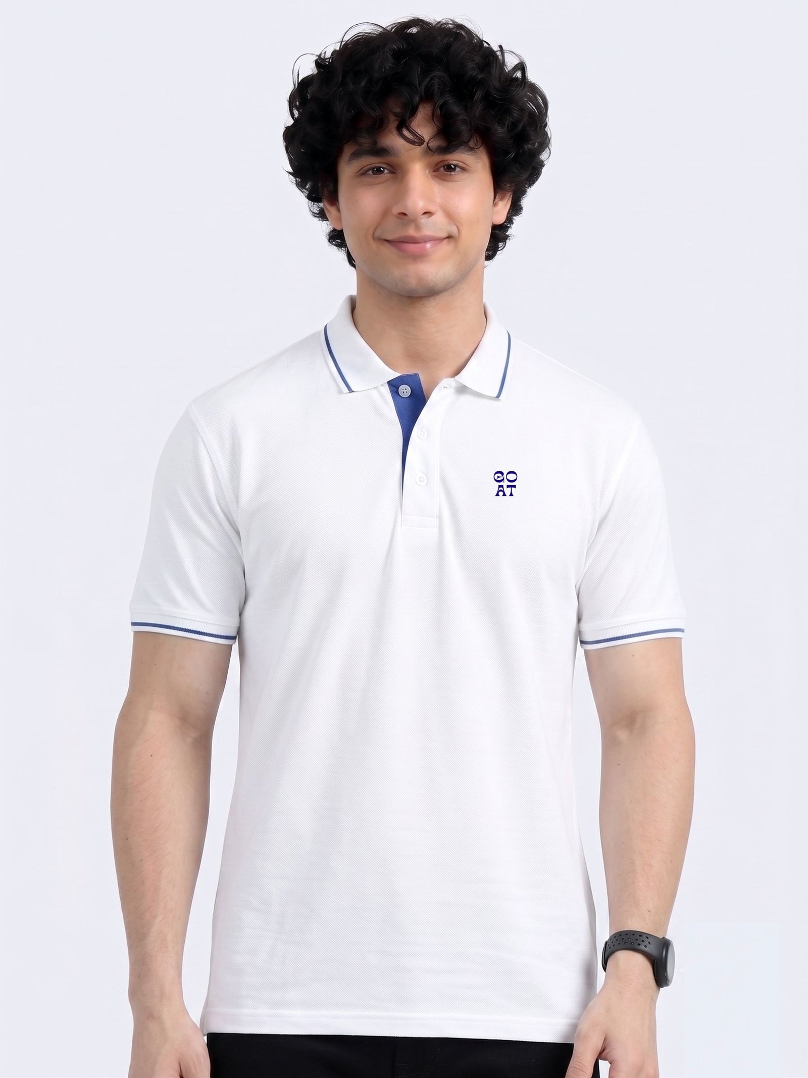 GOAT Edition | Premium White Polo T-Shirt with Blue Tipping