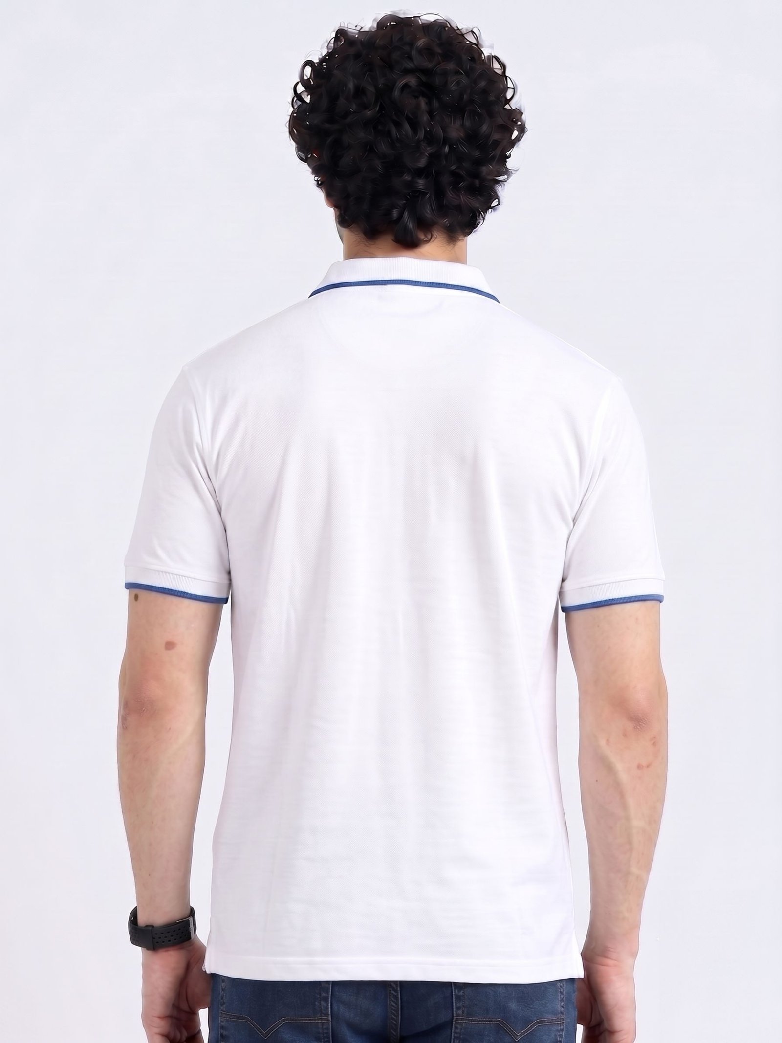 MONK Edition | Premium White Polo T-Shirt with Blue Tipping - Image 5
