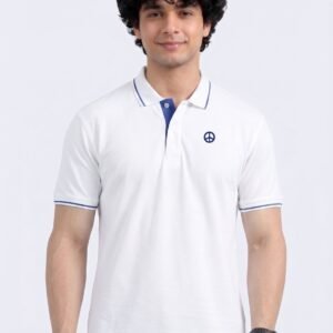 MONK Edition | Premium White Polo T-Shirt with Blue Tipping