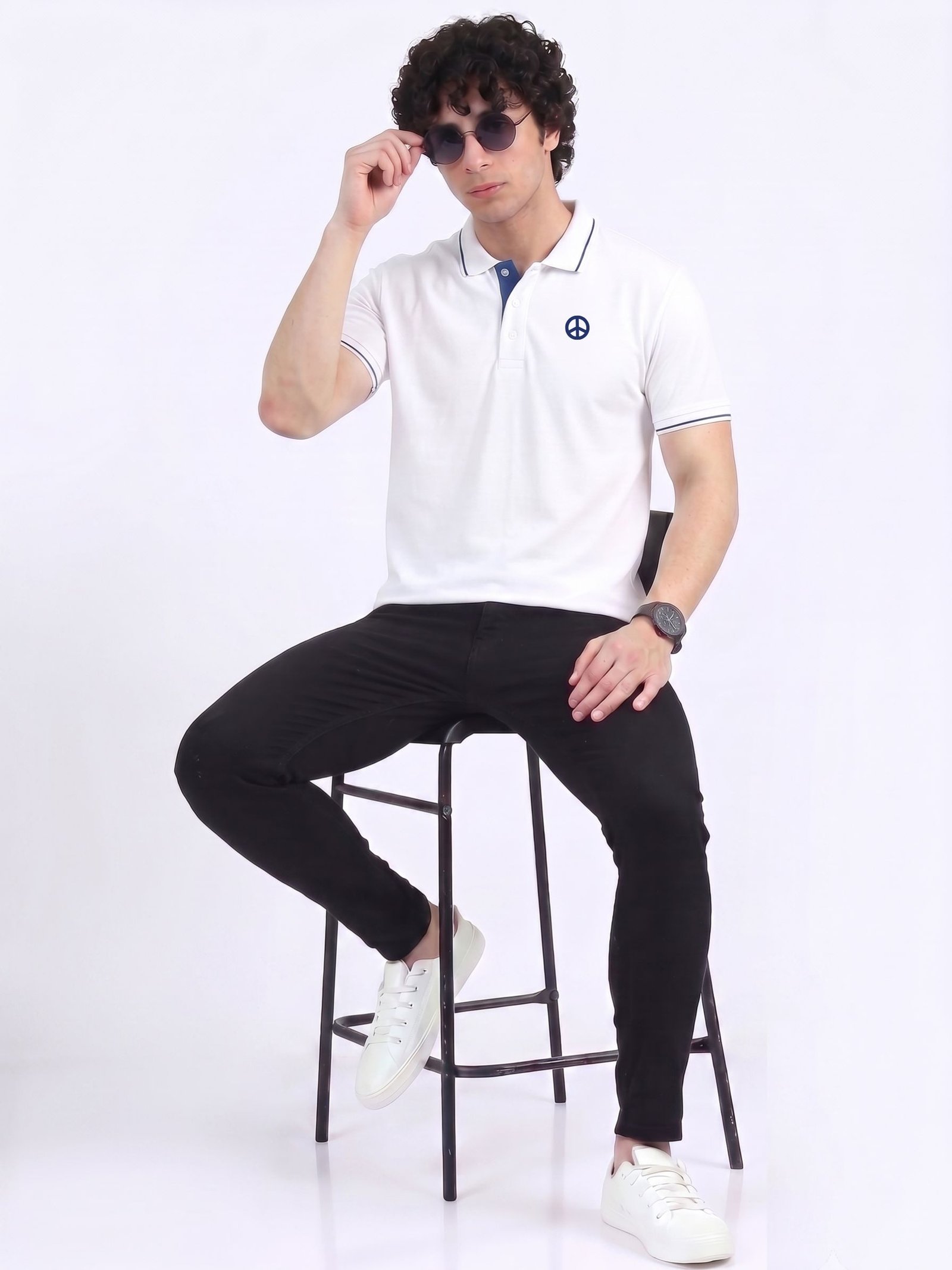 MONK Edition | Premium White Polo T-Shirt with Blue Tipping - Image 4